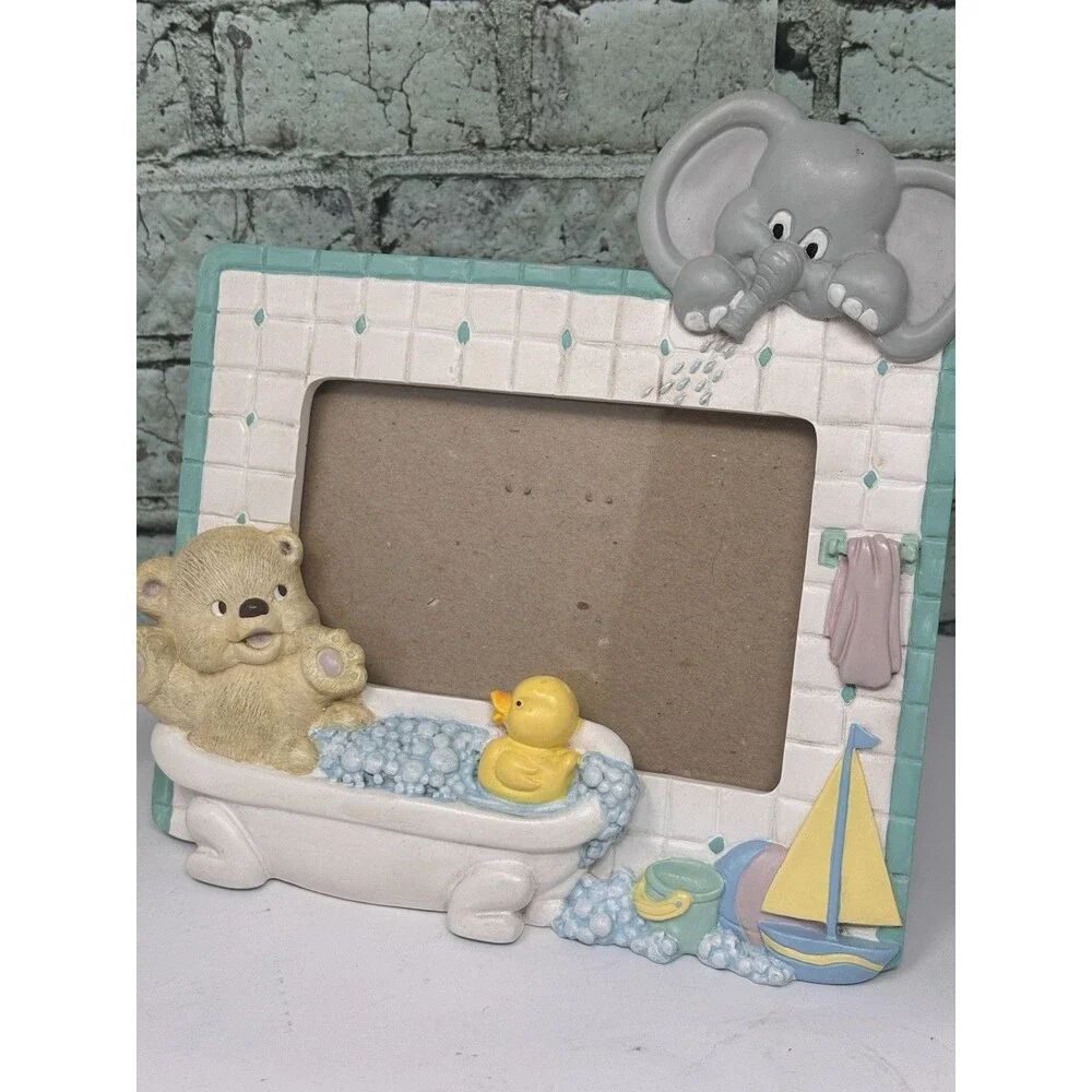 Vintage 1992 Burnes Baby Nursery Ceramic 3D Picture Frame Bath Time Elephant